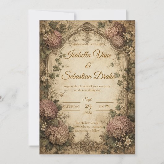 Invitation Mariage Élégant Vintage Hydrangea (Devant)