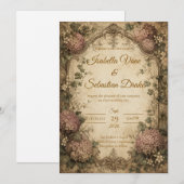 Invitation Mariage Élégant Vintage Hydrangea (Devant / Derrière)