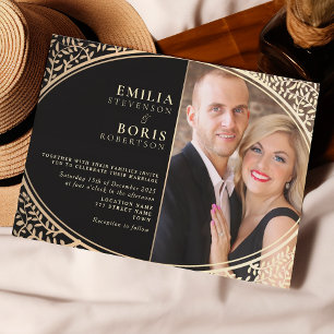 Invitation Mariage Élégant Vintage Noir Or