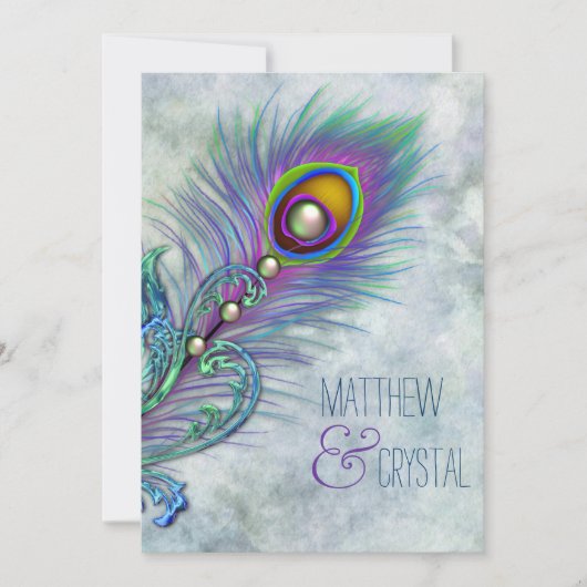Invitation Mariage élégant vintage paon (Devant)