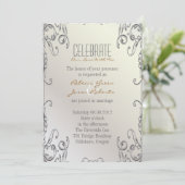 Invitation mariage élégant vintage perle floral paon (Debout devant)