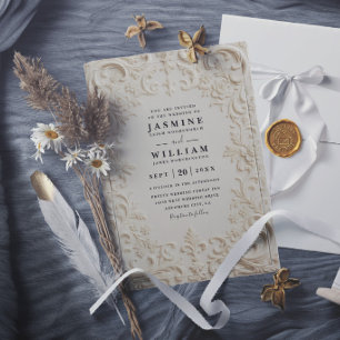 Invitation Mariage élégant vintage relief baroque code QR