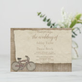 Invitation Mariage élégant vintage rétro bicyclette bois rust (Debout devant)