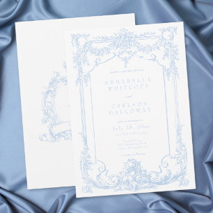 Invitation Mariage élégant vintage rococo bleu français