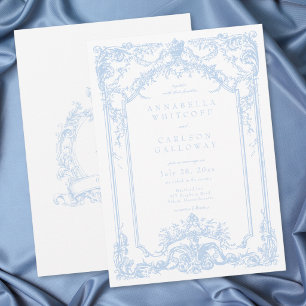 Invitation Mariage élégant vintage rococo bleu français royal