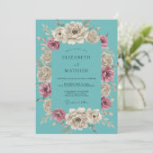 Invitation Mariage Élégant Vintage Sarcelle (Debout devant)