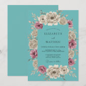 Invitation Mariage Élégant Vintage Sarcelle (Devant / Derrière)