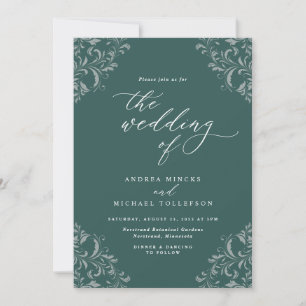 Invitation Mariage Élegant Vintage Vert Émeraude