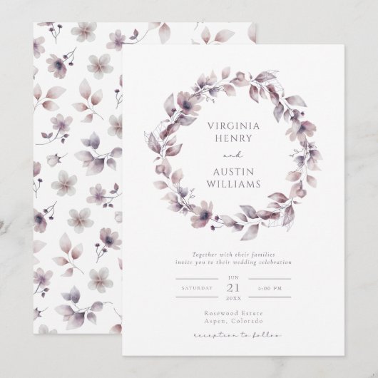 Invitation Mariage élégant violet (Devant / Derrière)
