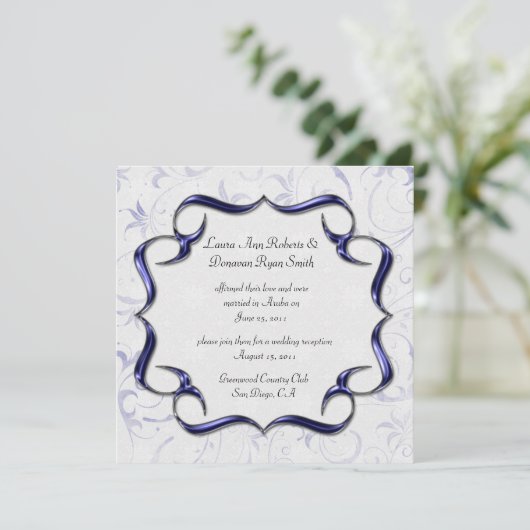 Invitation Mariage élégant violet brillant et argent (Debout devant)