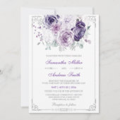 Invitation Mariage Élégant Violet et Argent (Devant)