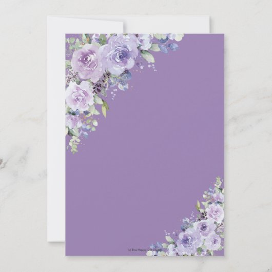 Invitation Mariage élégant Violet Lilac Floral Or Anneaux (Dos)