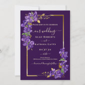 Invitation Mariage Élégant Violettes Foncées (Devant)