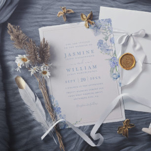 Invitation Mariage élégant virtuel QR Code aquarelle bleue