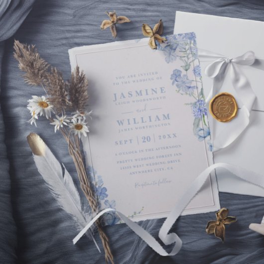Invitation Mariage élégant virtuel QR Code aquarelle bleue