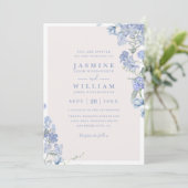 Invitation Mariage élégant virtuel QR Code aquarelle bleue (Debout devant)
