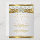 Invitation Mariage élégant White Pearl Or dentelle florale (Dos)