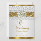 Invitation Mariage élégant White Pearl Or dentelle florale (Devant)