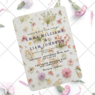 Invitation mariage élégante à fleurs pressées