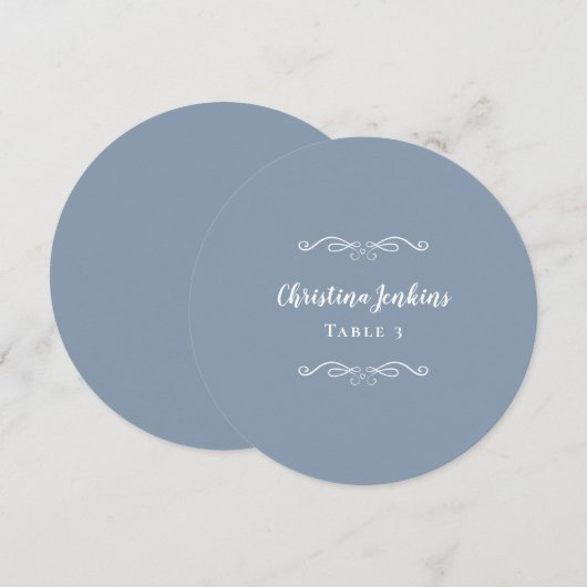 Invitation Mariage Elégante Dusty Blue Round Guest Place Card (Devant / Derrière)