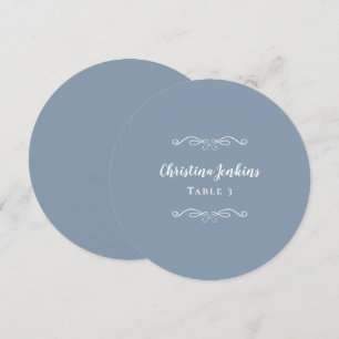 Invitation Mariage Elégante Dusty Blue Round Guest Place Card