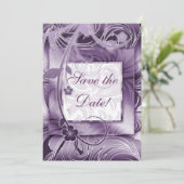 Invitation Mariage Élégante Floral Purple Argent 2 (Debout devant)