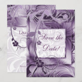 Invitation Mariage Élégante Floral Purple Argent 2 (Devant / Derrière)