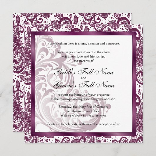 Invitation Mariage Élégante - Violet (Devant / Derrière)