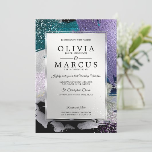 Invitation Mariage | Élégantes pinces argentées (Debout devant)