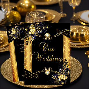 Invitation Mariage Elite Or Noir Diamants Floraux