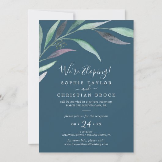 Invitation Mariage Elopé Bleu Eucalyptus Violet Vert | Récept (Devant)