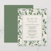 Invitation Mariage Elopé Feuilles d'Eucalyptus Vert Sauge (Devant / Derrière)