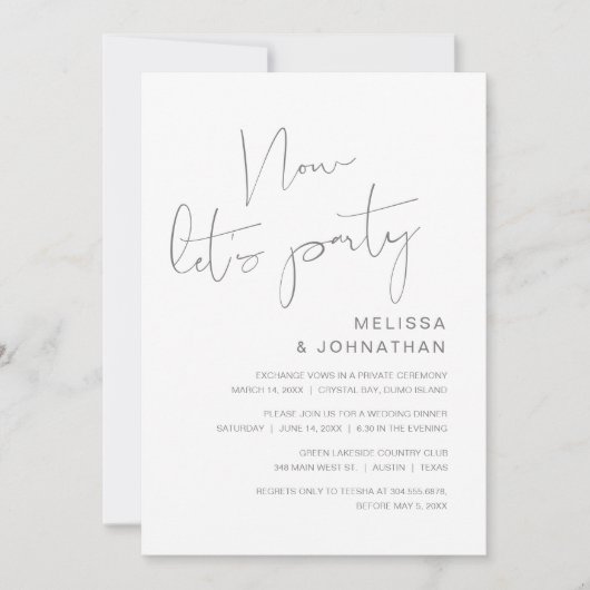 Invitation Mariage Élopé Moderne, Maintenant Faisons la Fête  (Devant)