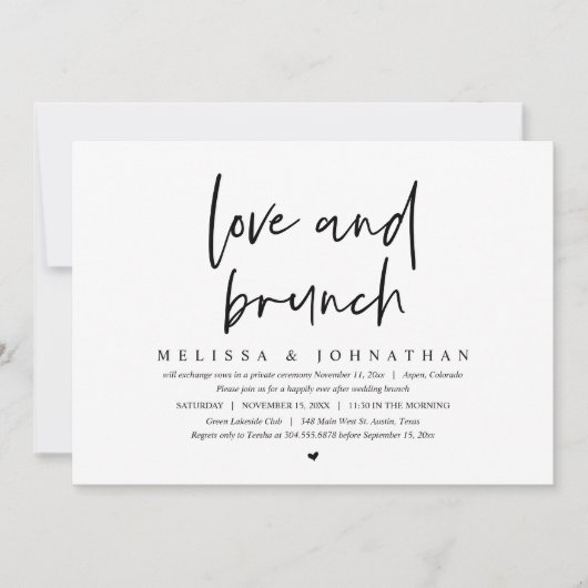 Invitation Mariage Elopement, Amour et Brunch (Devant)