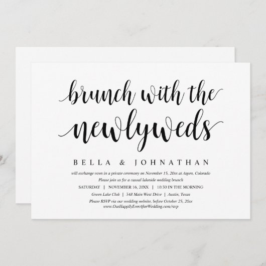 Invitation Mariage Elopement, Brunch Avec Les Nouveaux Mariés (Devant / Derrière)