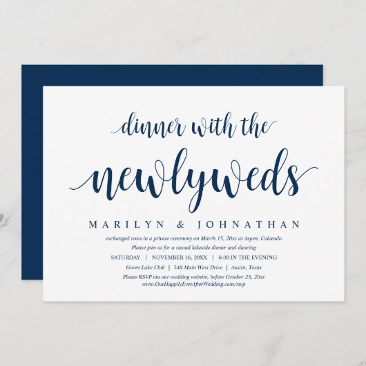 Invitation Mariage Elopement, Dîner Avec Les Nouveaux Mariés (Devant / Derrière)