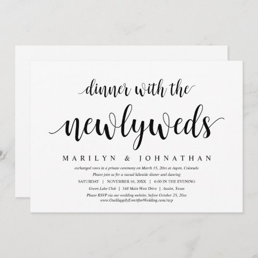 Invitation Mariage Elopement, Dîner Avec Les Nouveaux Mariés  (Devant / Derrière)