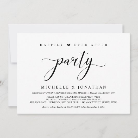 Invitation Mariage Elopement, élégante réception (Devant)