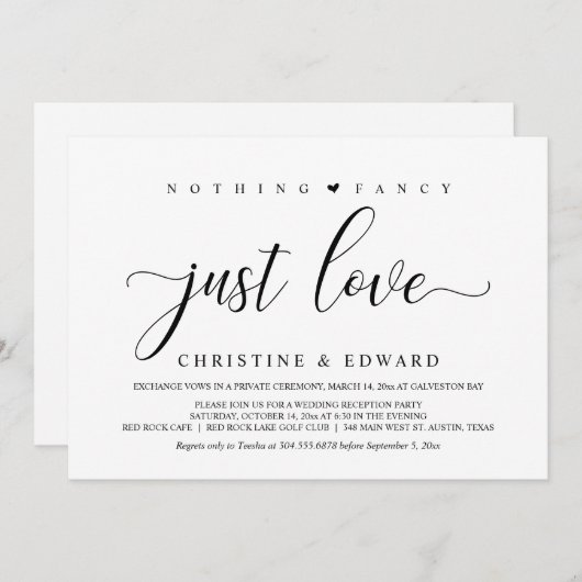 Invitation Mariage Elopement, Elégante réception réception In (Devant / Derrière)