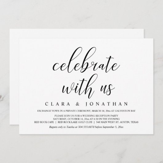 Invitation Mariage Elopement, Élégante réception réception ré (Devant / Derrière)