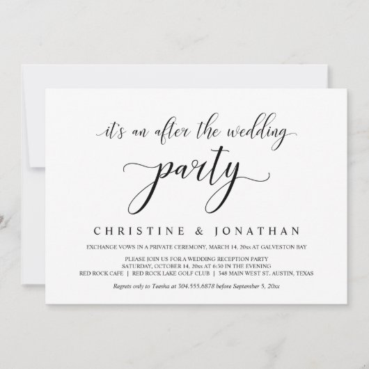 Invitation Mariage Elopement, Élégante réception réception ré (Devant)