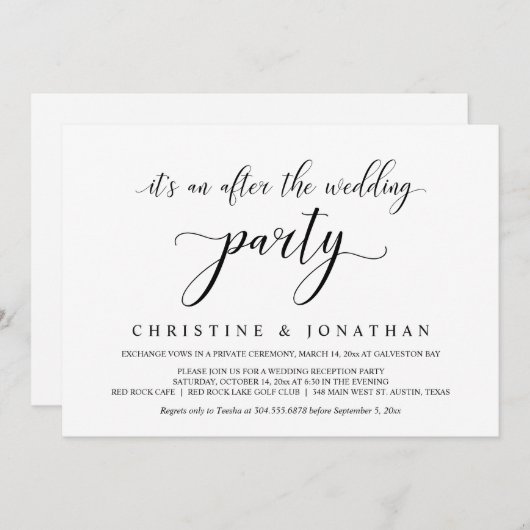 Invitation Mariage Elopement, Élégante réception réception ré (Devant / Derrière)