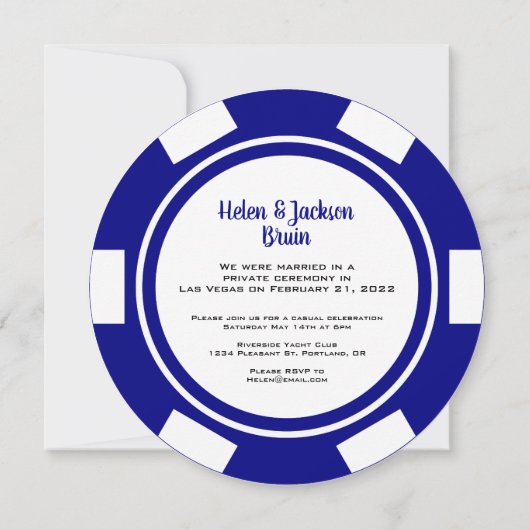 Invitation Mariage Elopement Fête avec jetons de poker Bleu N (Dos)