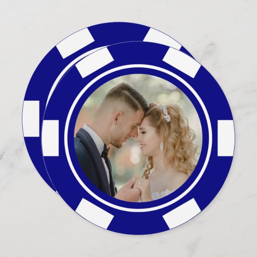 Invitation Mariage Elopement Fête de Poker Chip Bleu Marine d (Devant / Derrière)