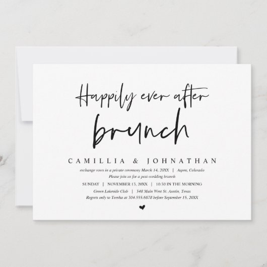 Invitation Mariage Elopement, Happy Ever après le brunch Invi (Devant)