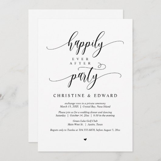 Invitation Mariage Elopement, Heureusement Jamais Après Fête (Devant / Derrière)