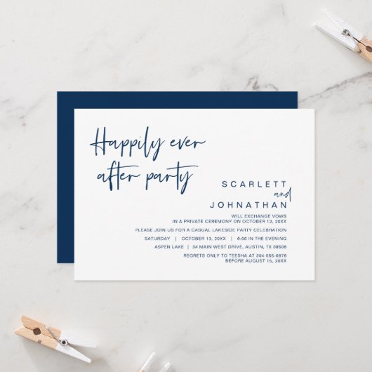 Invitation Mariage Elopement, Heureusement Jamais Après Fête  (Devant/Arrière en situation)
