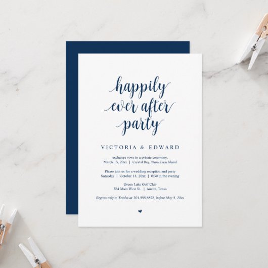 Invitation Mariage Elopement, Heureusement Jamais Après Fête  (Devant/Arrière en situation)