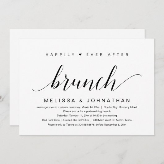 Invitation Mariage Elopement, Heureux Jamais Après Brunch Inv (Devant / Derrière)