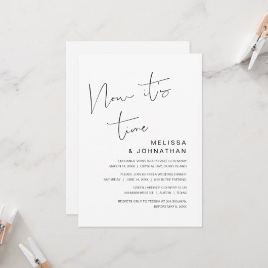 Invitation Mariage Elopement, Il est temps (Devant/Arrière en situation)